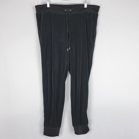 Juicy Couture Classic Y2K Black Velour Jogger Track Pants Womens Size XL Velvet - Picture 1 of 16